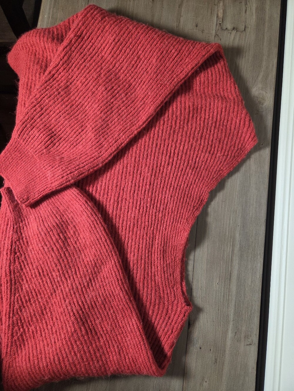 Free People Red Asymmetrical Off-The-Shoulder Knit Sweater - Picture 3 of 12